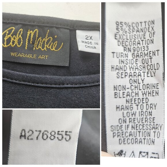 Bob Mackie Top Blouse 2X Wearable Art Peacock Bird Bling Sequined 3/4 Sleeves - Picture 11 of 12